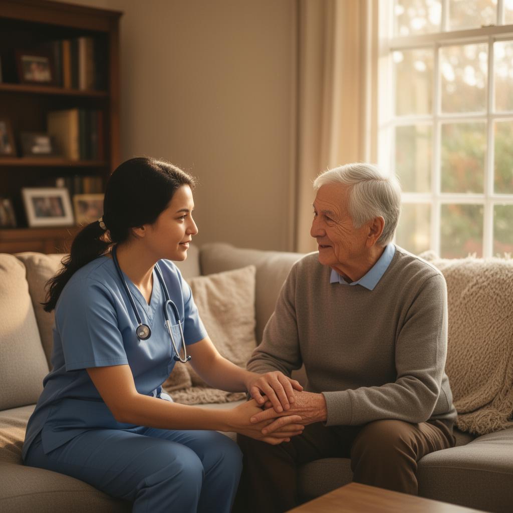 Inswan caregiver with elderly patient at home